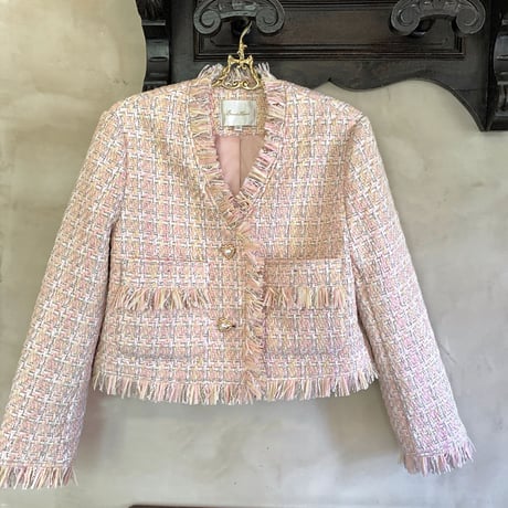 Peach pink frill tweed jacket（No.040901）