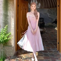 Princess rose pink tulle long dress（No.050634）
