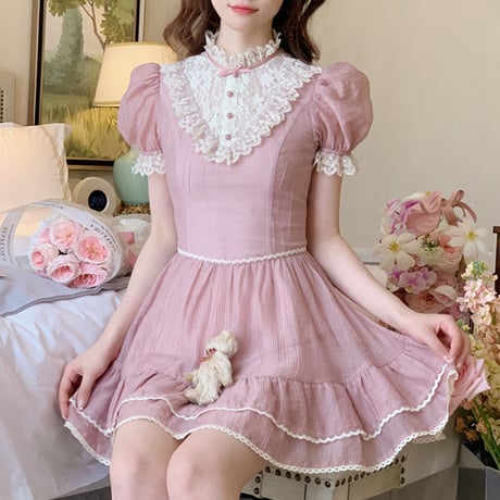 French doll lace tiered dress（No.050571）【pink】