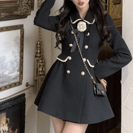 即納♡Camellia broach dress coat（No.041114）【black】