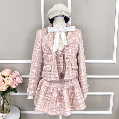 一部即納♡Romantic mix tweed jacket（No.041212）【pink】