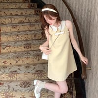 Macaron yellow ribbon point tweed dress（No.050631）