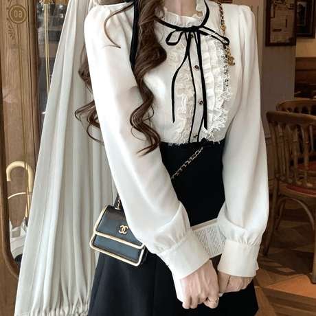 Lady classic ribbon blouse dress（No.040925）