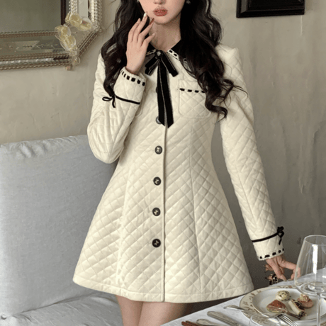 一部即納♡Melty quilting a-line dress coat（No.041105）【white】