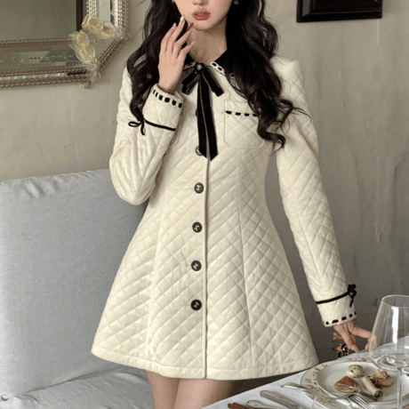 一部即納♡Melty quilting a-line dress coat（No.041105）【white】