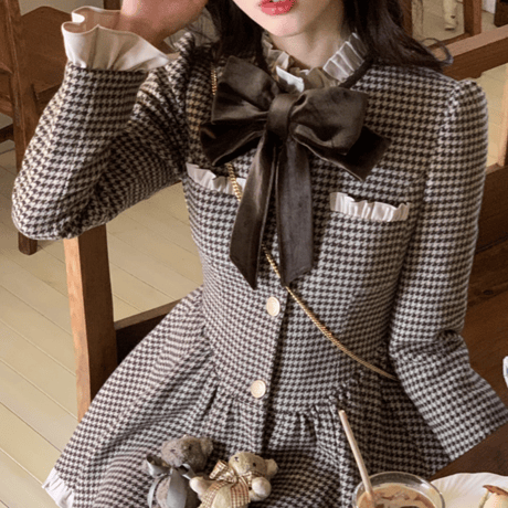 一部即納♡2way ribbon flare dress coat（No.041121）【brown】