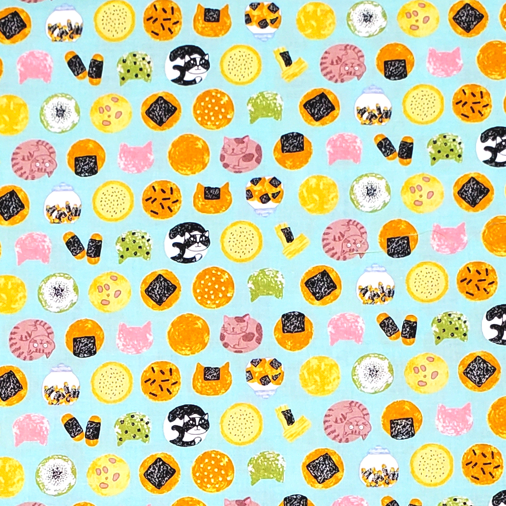 キャリーケースカバー（ミントグリーン色地にお煎餅ねこ柄） | おー