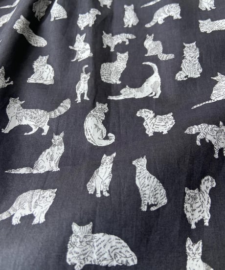 LIBERTY 猫プリント コットンギャザースカート　 Vent d’ouest(ヴァンド ウエスト)  リバティタナローン＜Meow＞(ミャオウ)  ●送料無料●