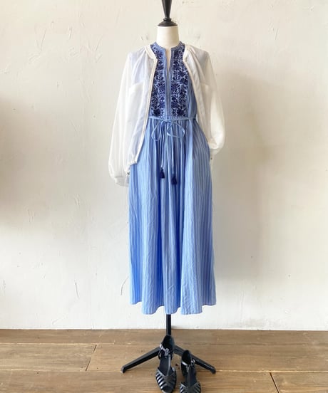 <women>ne Quittez pas(ヌキテパ)Poplin Stripe Flower Embroidery Sleeveless Dress(010561WR2)●送料無料●