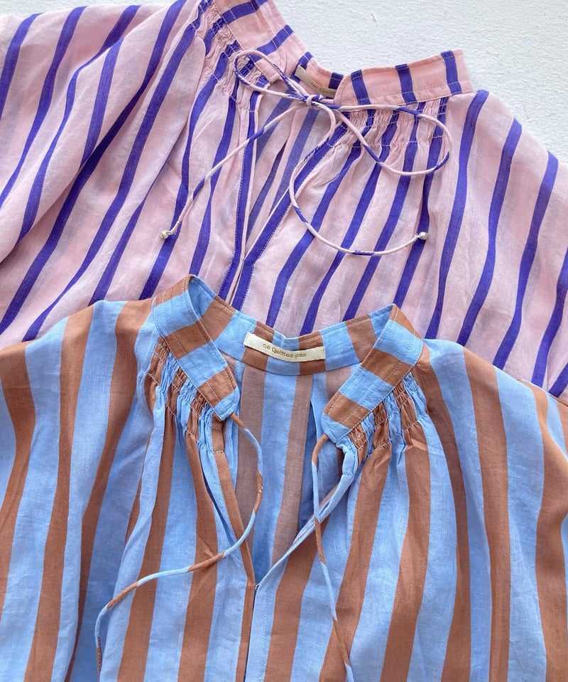 ヌキテパCottonVoil StripeFrench SleeveBlouse Cotton Voile Stripe Volume Sleeve Dress | Pasand by ne