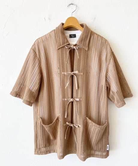 <unisex>UNFRM OUTDOOR STANDARD  lace mesh field lace-up open collar shirt  SS-4302 ●送料無料●