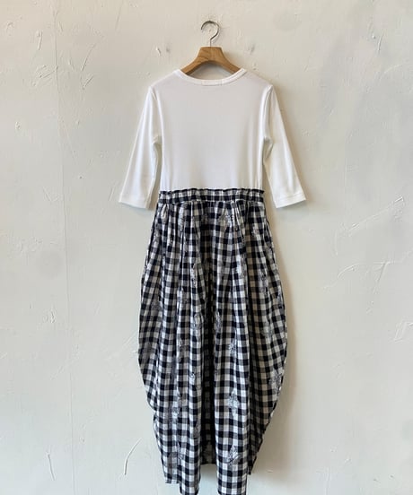 【SALE】<women> ne Quittez pas(ヌキテパ) Cotton Linen Foil Print Rib Combi Dress（010451GV1） ●送料無料●