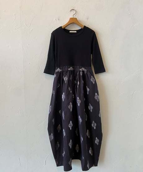 【SALE】<women> ne Quittez pas(ヌキテパ) Cotton Linen Foil Print Rib Combi Dress（010451GV1） ●送料無料●