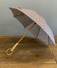 SALE 日焼けあり<women>sur mer(シュールメール)　ドット柄コットンリネン×バンブーハンドル　日傘　長傘 ／ グレー