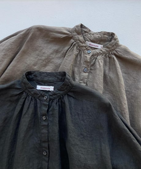 <women> Honnete(オネット) アイリッシュリネン ハーフスリーブ シャツワンピース HO-24SS OP5 ●送料無料●