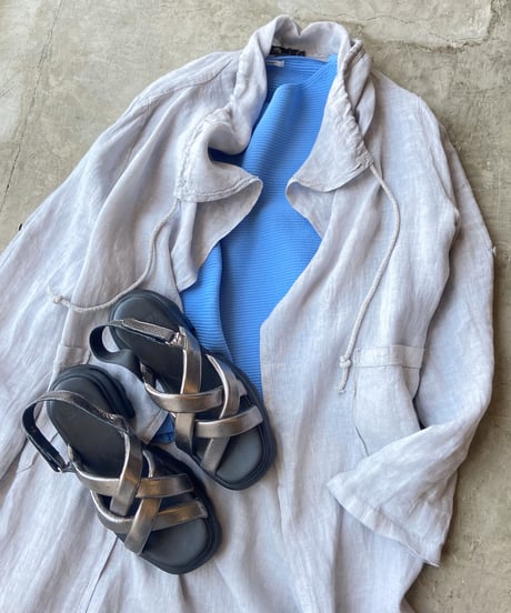 <women> M Made in Italy(エム メイドイン イタリー) リネン ロングカーディガン(17-9679W) cloud ●送料無料●