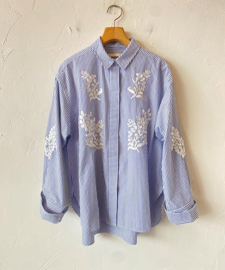 <women>ne Quittez pas(ヌキテパ)Cotton Poplin Mimosa Embroidery Shirt(010161WH1)●送料無料●