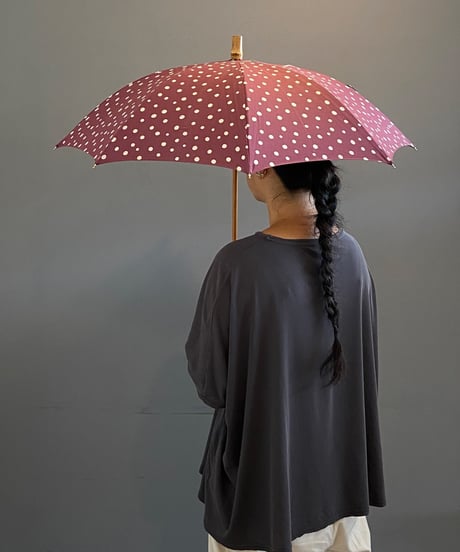 SALE 日焼けあり<women>sur mer(シュールメール)　ドット柄コットンリネン×バンブーハンドル　日傘　長傘 ／ パープル