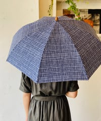 <women>Bon Bon Store(ボンボンストア)　ドローイングチェック　折り畳み傘(晴雨兼用)／ネイビー