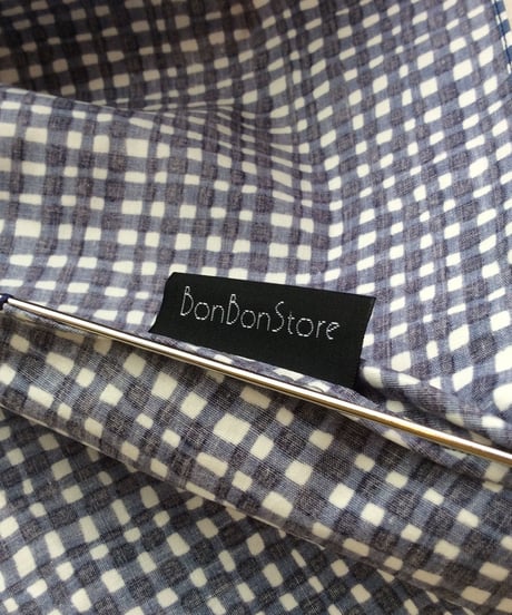 <women>Bon Bon Store(ボンボンストア)　ドローイングチェック　折り畳み傘(晴雨兼用)／ネイビー