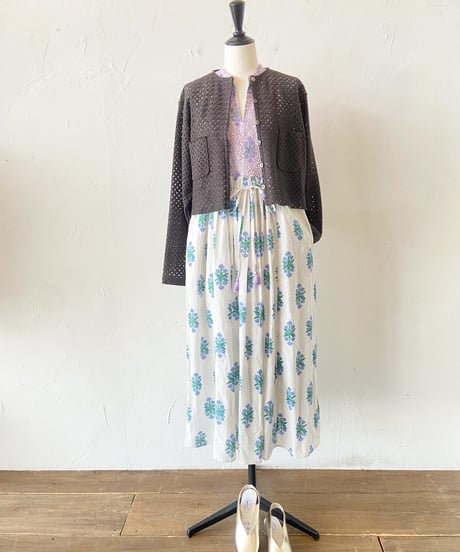 <women>ne Quittez pas(ヌキテパ) Cotton Jacquard Iberis Print Embroidery Dress (010541GR4)●送料無料●