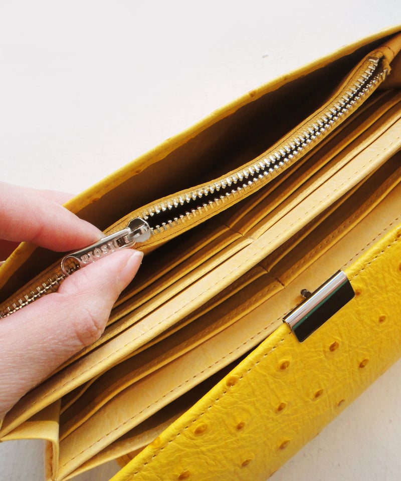 長財布 黄色 オーストリッチ風革 怪し 