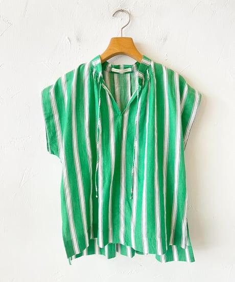 <women>ne Quittez pas(ヌキテパ)Cotton Voile Stripe French Sleeve Blouse(010241WQ1)●送料無料●