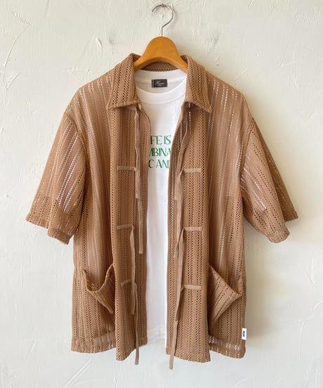 <unisex>UNFRM OUTDOOR STANDARD  lace mesh field lace-up open collar shirt  SS-4302 ●送料無料●