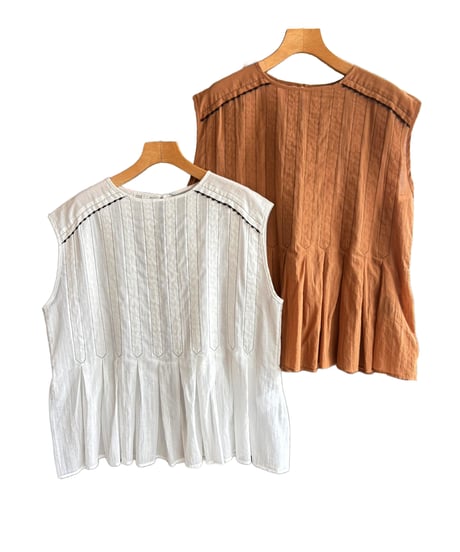 【SALE】Liyoca(リヨカ) コットンシフォン・配色ピコレース×タック ペプラムブラウス  ●送料無料●