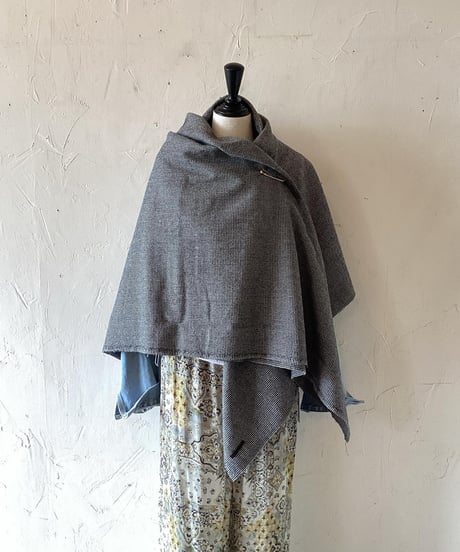 【SALE】<unisex>Honnete（オネット）ウールリネンワイドストール(HO-23AW AC_Washed Wool Hound Tooth／ Hound Tooth(千鳥格子)●送料無料●
