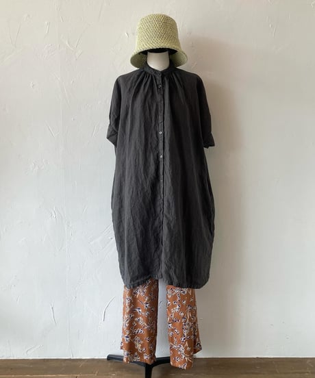 <women> Honnete(オネット) アイリッシュリネン ハーフスリーブ シャツワンピース HO-24SS OP5 ●送料無料●