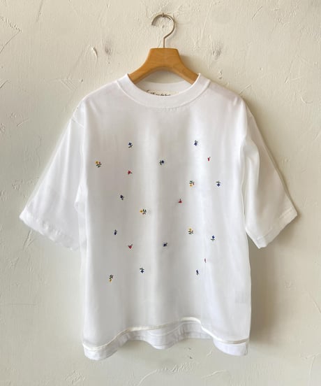 <women>Porter des boutons(ポルテデブトン) Petite fleurドゥーブルTシャツ(P21-3-035-02)  ホワイト ●送料無料●