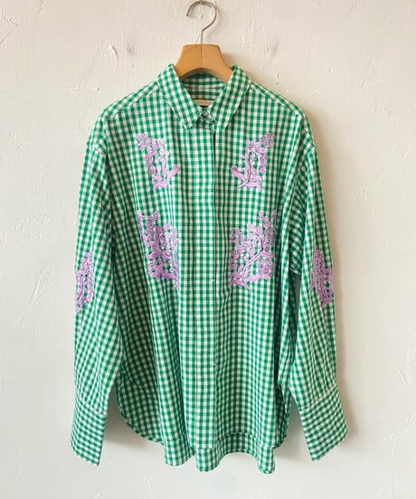 <women>ne Quittez pas(ヌキテパ)Cotton Poplin Mimosa Embroidery Shirt(010161WH1)●送料無料●