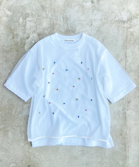<women>Porter des boutons(ポルテデブトン) Petite fleurドゥーブルTシャツ(P21-3-035-02)  ホワイト ●送料無料●