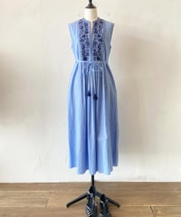 <women>ne Quittez pas(ヌキテパ)Poplin Stripe Flower Embroidery Sleeveless Dress(010561WR2)●送料無料●