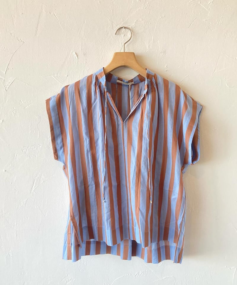 ヌキテパCottonVoil StripeFrench SleeveBlouse Cotton Voile Stripe French Sleeve Blouse | Pasand by ne