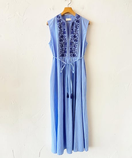 <women>ne Quittez pas(ヌキテパ)Poplin Stripe Flower Embroidery Sleeveless Dress(010561WR2)●送料無料●