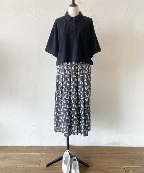 LIBERTY 猫プリント コットンギャザースカート　 Vent d’ouest(ヴァンド ウエスト)  リバティタナローン＜Meow＞(ミャオウ)  ●送料無料●