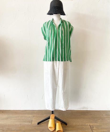 <women>ne Quittez pas(ヌキテパ)Cotton Voile Stripe French Sleeve Blouse(010241WQ1)●送料無料●
