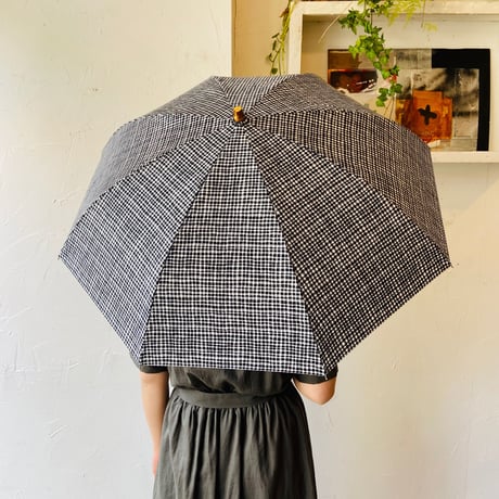 <women>Bon Bon Store(ボンボンストア)　ドローイングチェック　折り畳み傘(晴雨兼用)／ブラック