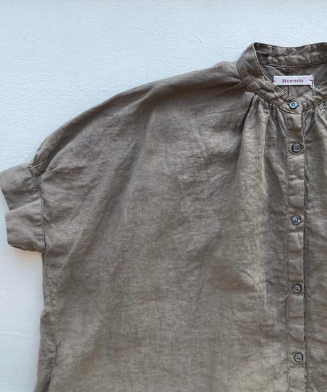 <women> Honnete(オネット) アイリッシュリネン ハーフスリーブ シャツワンピース HO-24SS OP5 ●送料無料●