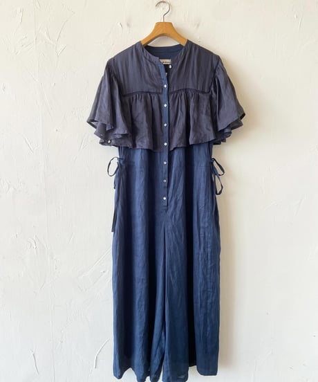 <women>Porter des boutons(ポルテデブトン) ケープオールインワン (P22-1-052-04)  ネイビー ●送料無料●