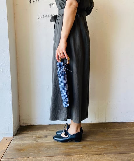 <women>Bon Bon Store(ボンボンストア)　ドローイングチェック　折り畳み傘(晴雨兼用)／ネイビー