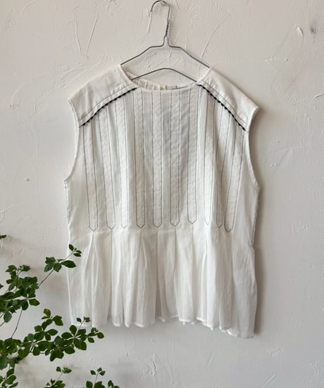【SALE】Liyoca(リヨカ) コットンシフォン・配色ピコレース×タック ペプラムブラウス  ●送料無料●
