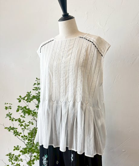 【SALE】Liyoca(リヨカ) コットンシフォン・配色ピコレース×タック ペプラムブラウス  ●送料無料●