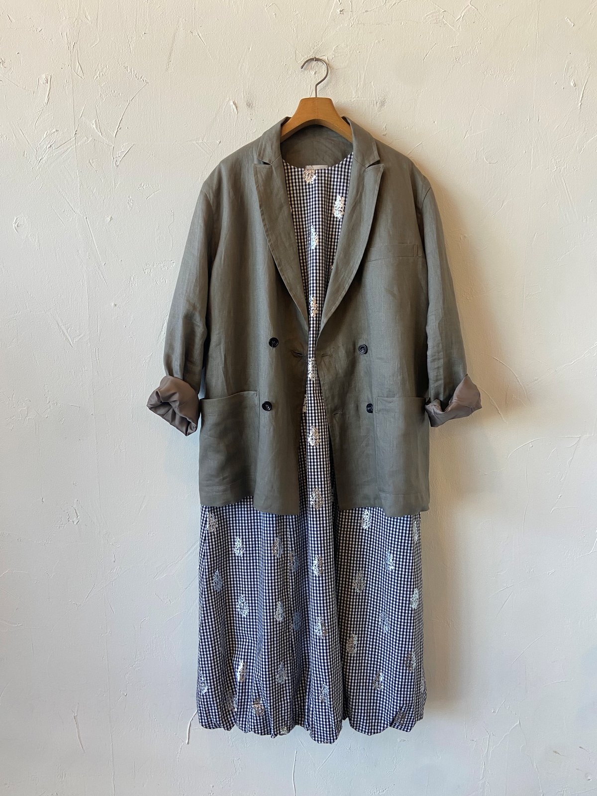 Honneteオネット　リネンジャケット　チャコールグレー unisex> Honnete（オネット）Double Breasted Jacket/Ta