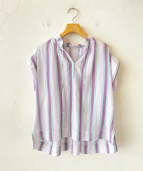 <women>ne Quittez pas(ヌキテパ)Cotton Voile Stripe French Sleeve Blouse(010241WQ1)●送料無料●