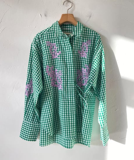 <women>ne Quittez pas(ヌキテパ)Cotton Poplin Mimosa Embroidery Shirt(010161WH1)●送料無料●