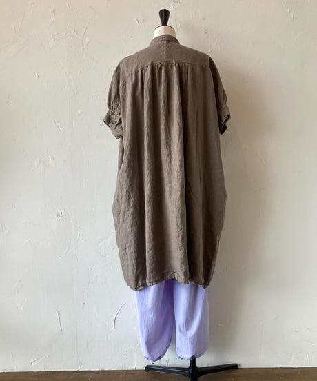 <women> Honnete(オネット) アイリッシュリネン ハーフスリーブ シャツワンピース HO-24SS OP5 ●送料無料●