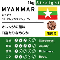 1kg【浅煎り】ミャンマー　オレンジサンシャイン